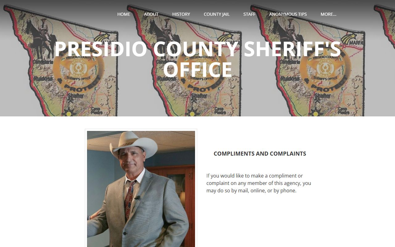 Presidio County booking photo request sheriff complaint contact channels
