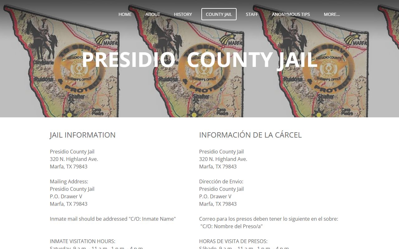 Presidio County Jail inmate lookup official jail page